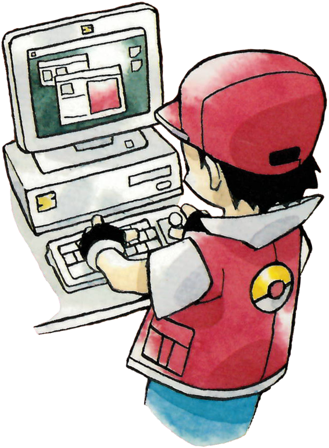 Red using the PC to access Pokémon in storage