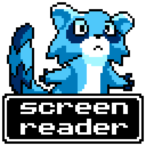 A blue raccoon with the text Screen Reader under it, representing the project logo. 